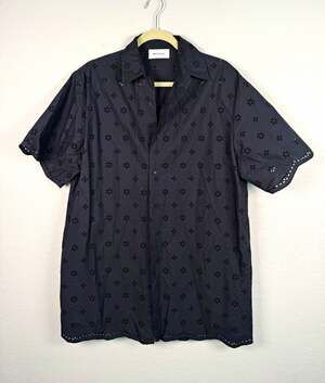 Matteau Broderie Anglaise Cotton Mini Shirt Dress Black Size 6 Luxury Floral